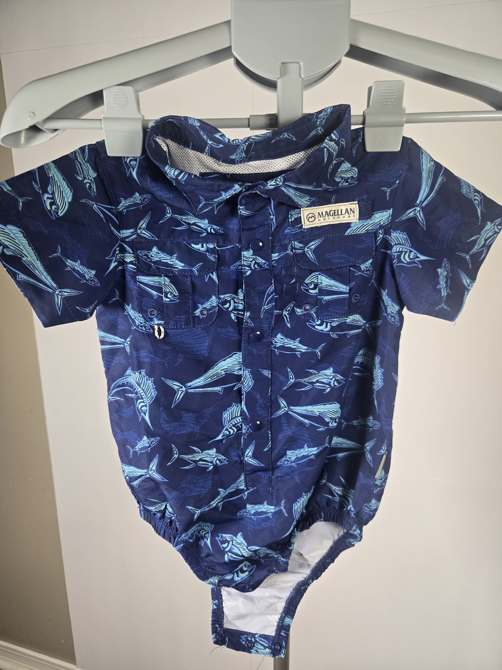 Magellan Outdoors Kids' Navy Blue Fish Print Swim Romper